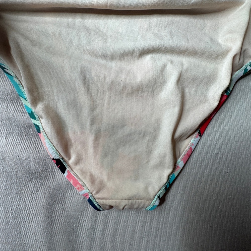 Kona Sol Womens XL Tropical Floral One Piece Swimsuit Teal Pink VNeck Cross Back - Picture 7 of 9